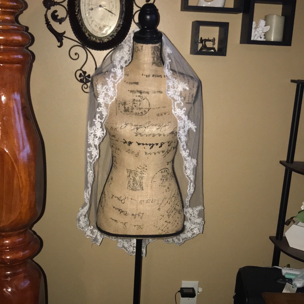 Pink Magnolia White Lace Wedding Veil